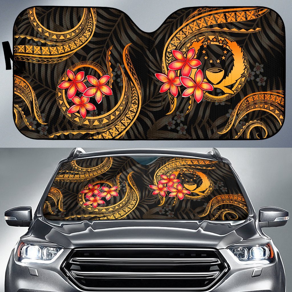 Pohnpei Auto Sun Shades - Gold Plumeria