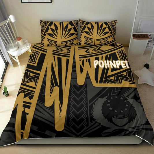 Pohnpei Bedding Set - Pohnpei Seal In Heartbeat Patterns Style (Gold)