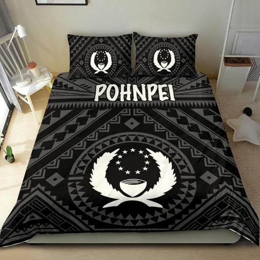 Pohnpei Bedding Set - Pohnpei Seal With Polynesian Tattoo Style ( Black)