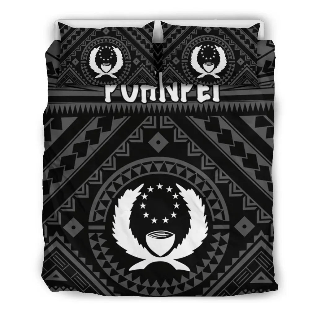 Pohnpei Bedding Set - Pohnpei Seal With Polynesian Tattoo Style ( Black)
