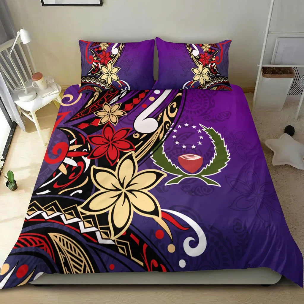 Pohnpei Bedding Set - Tribal Flower With Special Turtles Purple Color