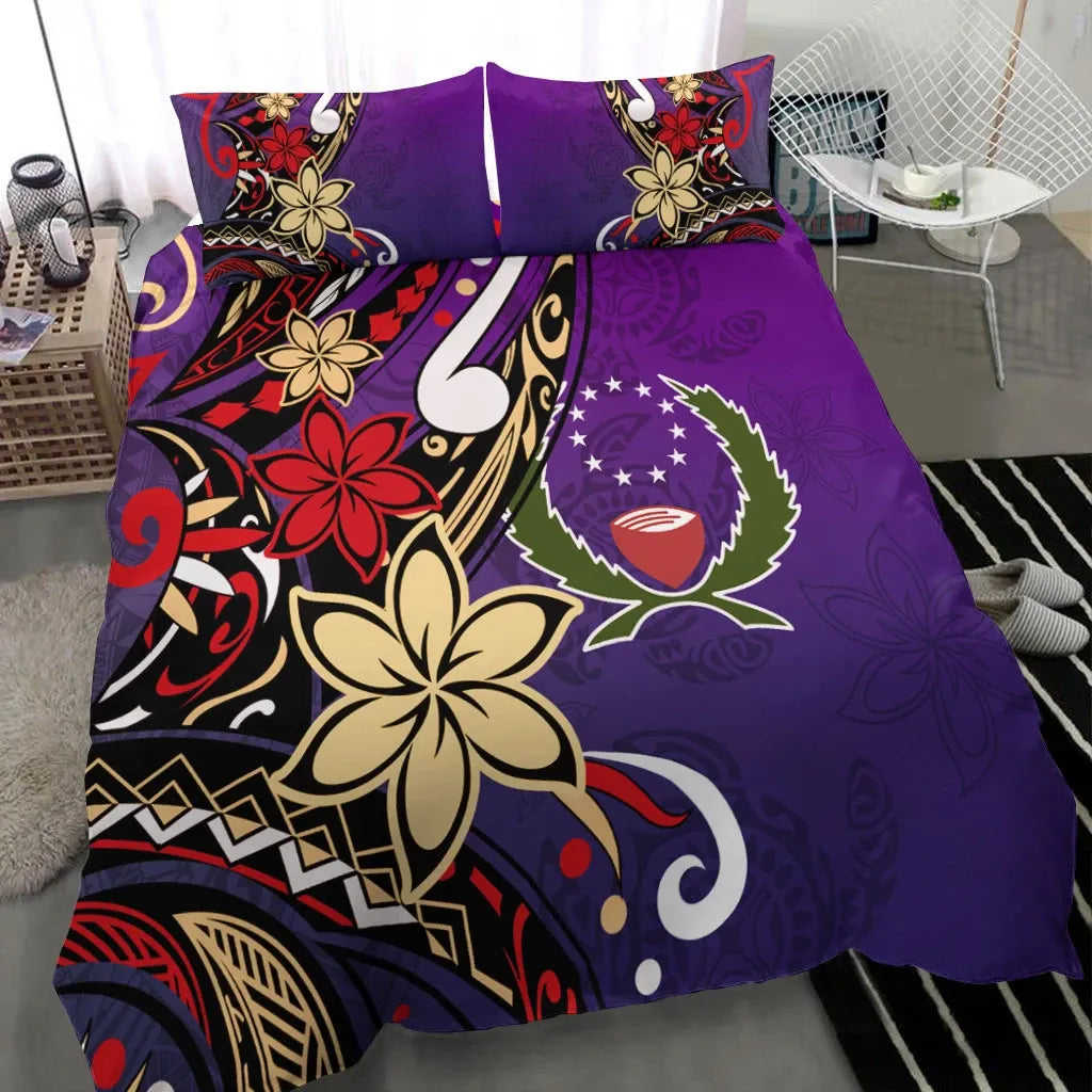 Pohnpei Bedding Set - Tribal Flower With Special Turtles Purple Color