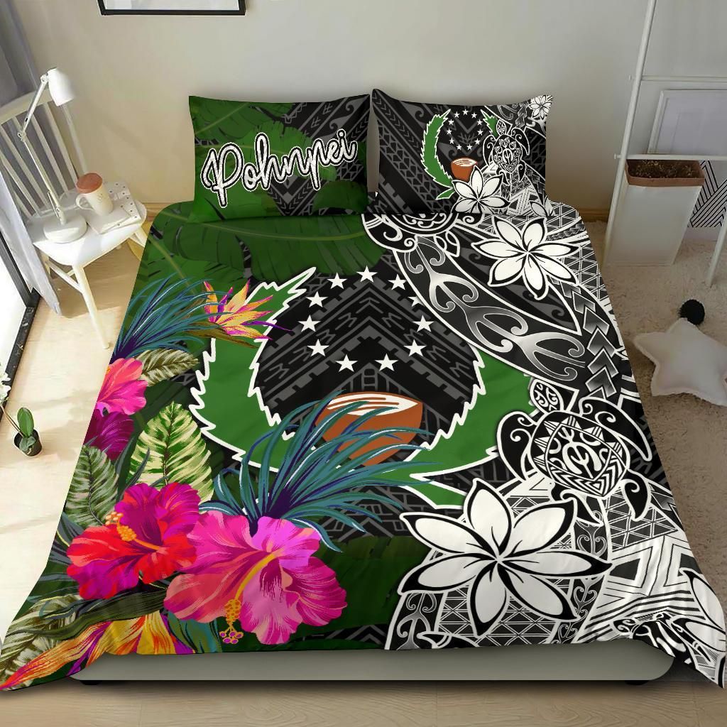Pohnpei Bedding Set - Turtle Plumeria Banana Leaf