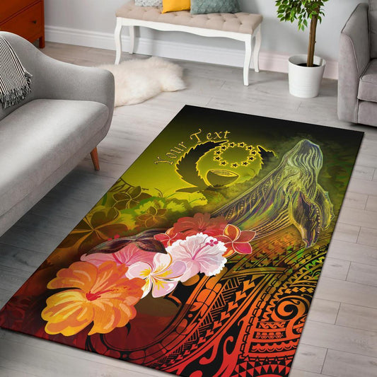 Pohnpei Custom Personalised Area Rug - Humpback Whale with Tropical Flowers (Yellow)