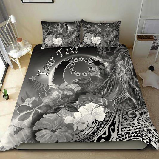 Pohnpei Custom Personalised Bedding Set - Humpback Whale With Tropical Flowers (White)