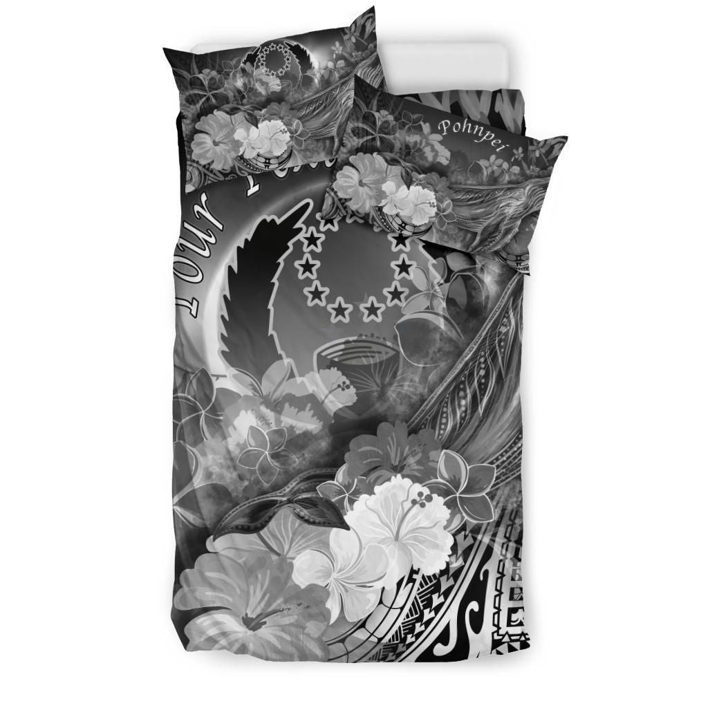Pohnpei Custom Personalised Bedding Set - Humpback Whale With Tropical Flowers (White)