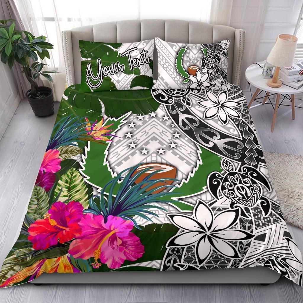 Pohnpei Custom Personalised Bedding Set White - Turle Plumeria Banana Leaf