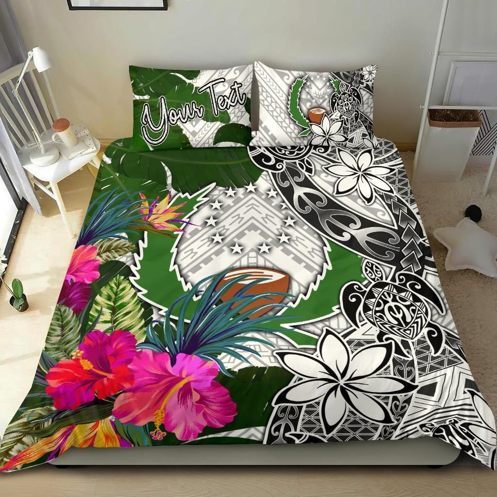 Pohnpei Custom Personalised Bedding Set White - Turle Plumeria Banana Leaf