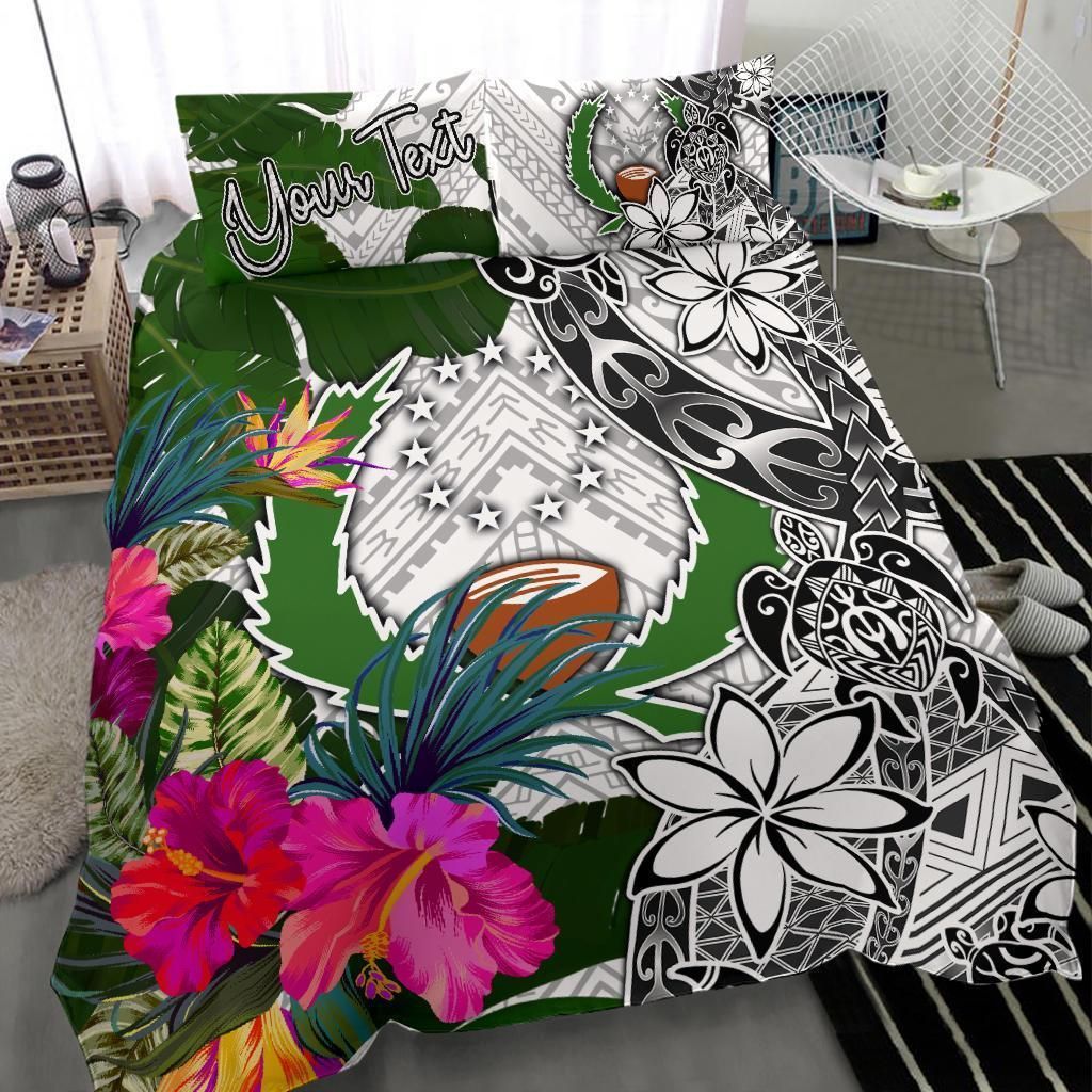 Pohnpei Custom Personalised Bedding Set White - Turle Plumeria Banana Leaf
