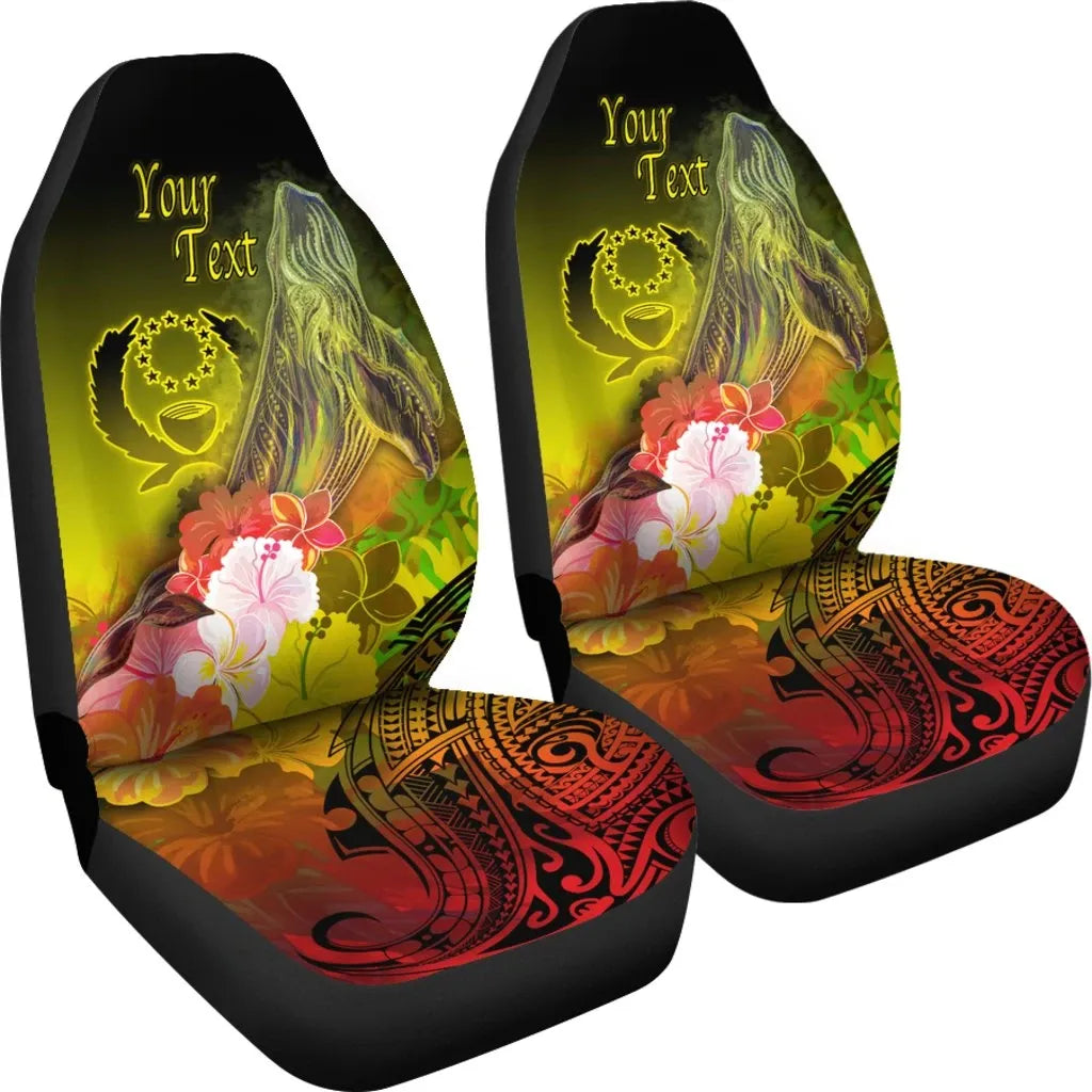 Pohnpei Custom Personalised Car Seat Covers - Humpback Whale with Tropical Flowers (Yellow)