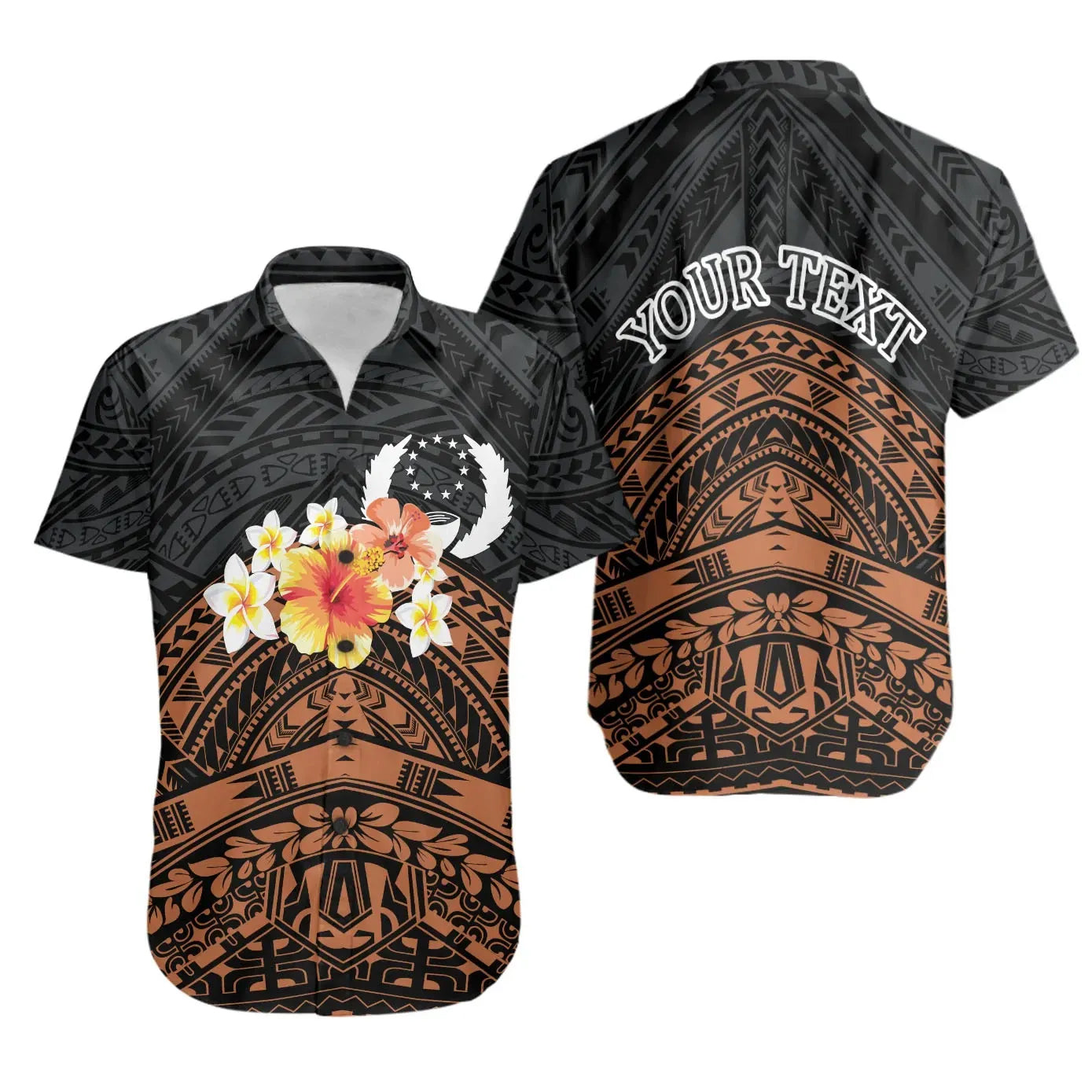 Pohnpei Custom Personalised Short Sleeve Shirt - Tribal Pattern Hibiscus