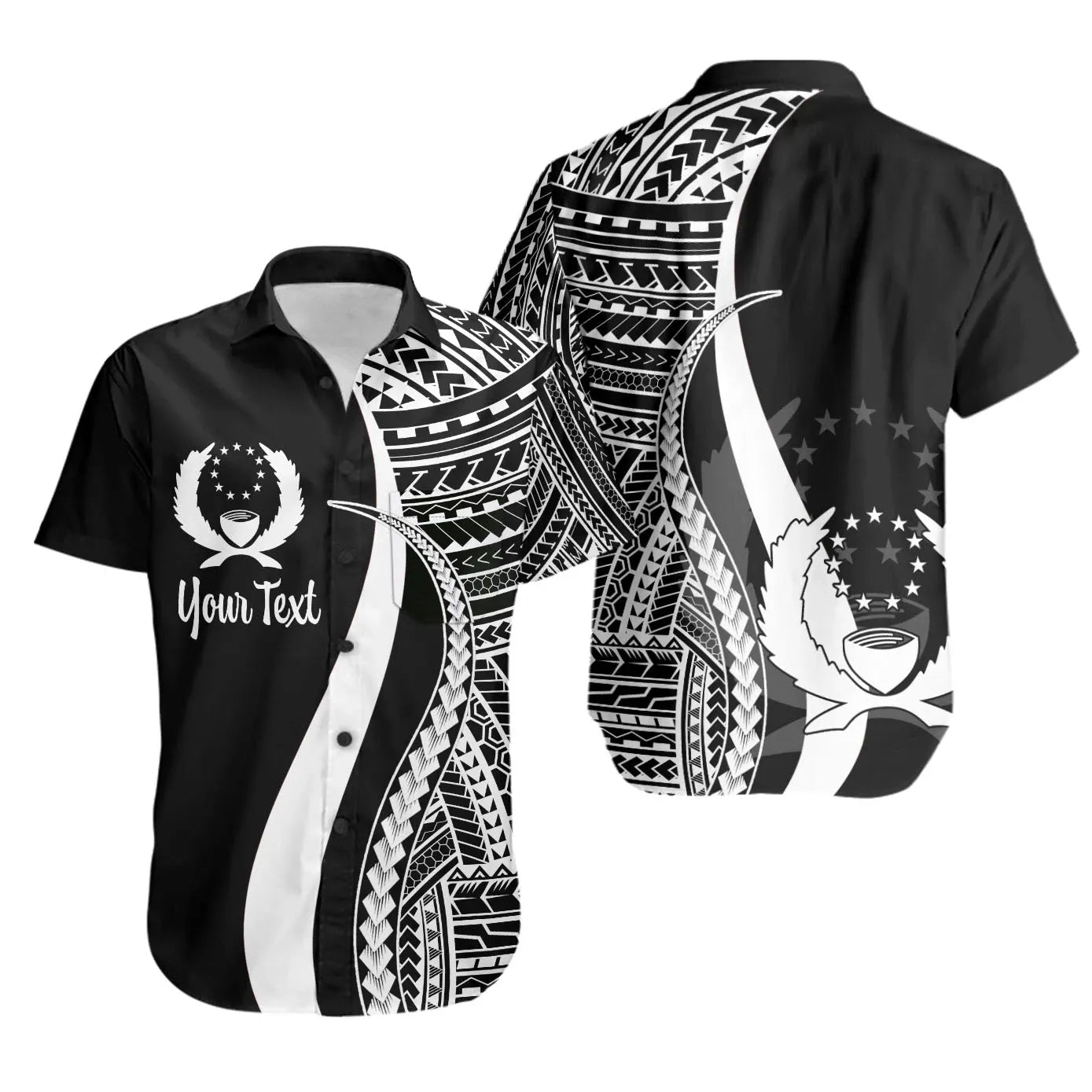 Pohnpei Custom Personalised Short Sleeve Shirt - White Polynesian Tentacle Tribal Pattern
