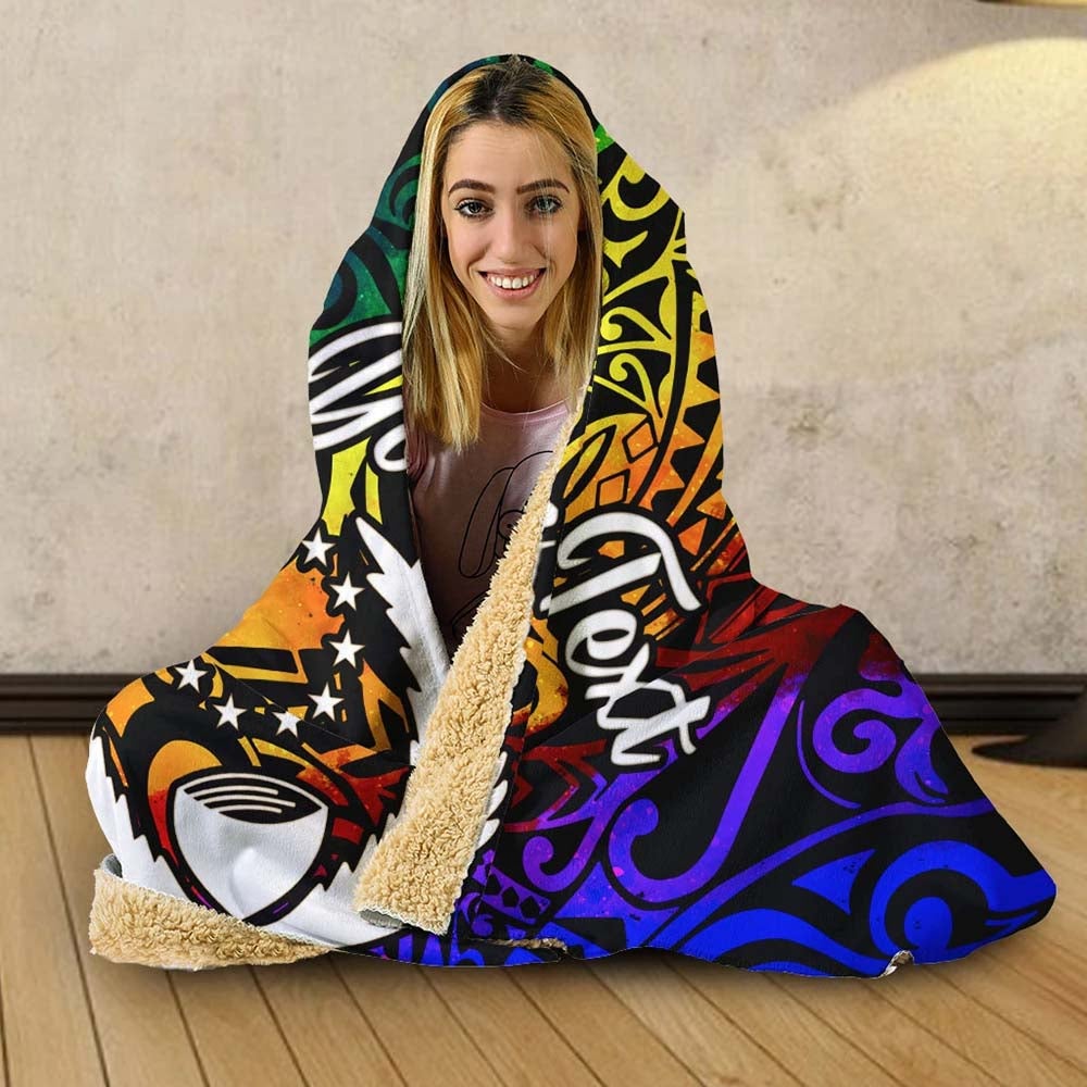 Pohnpei Custom Personalised Hooded Blanket - Rainbow Polynesian Pattern