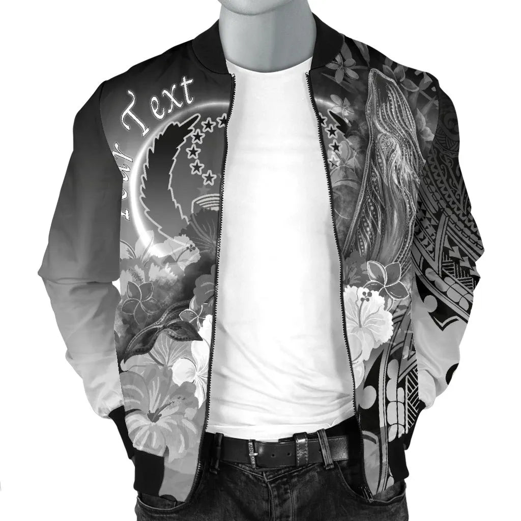 Pohnpei Custom Personalised Bomber Jacket - Humpback Whale with Tropical Flowers (White)