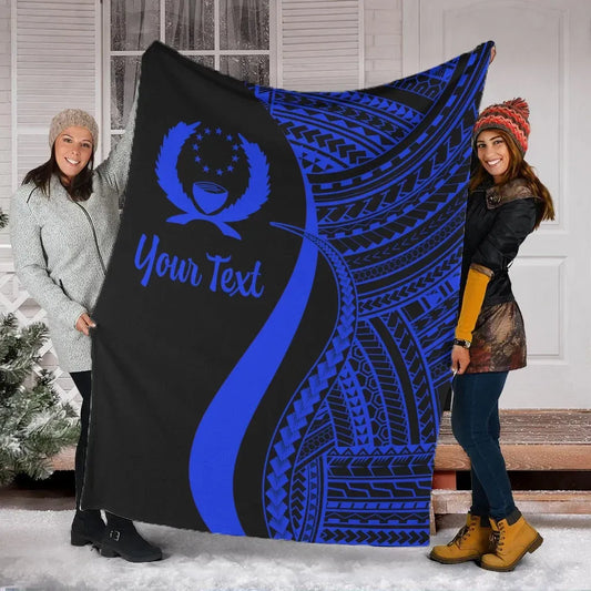 Pohnpei Custom Personalised Premium Blanket - Blue Polynesian Tentacle Tribal Pattern