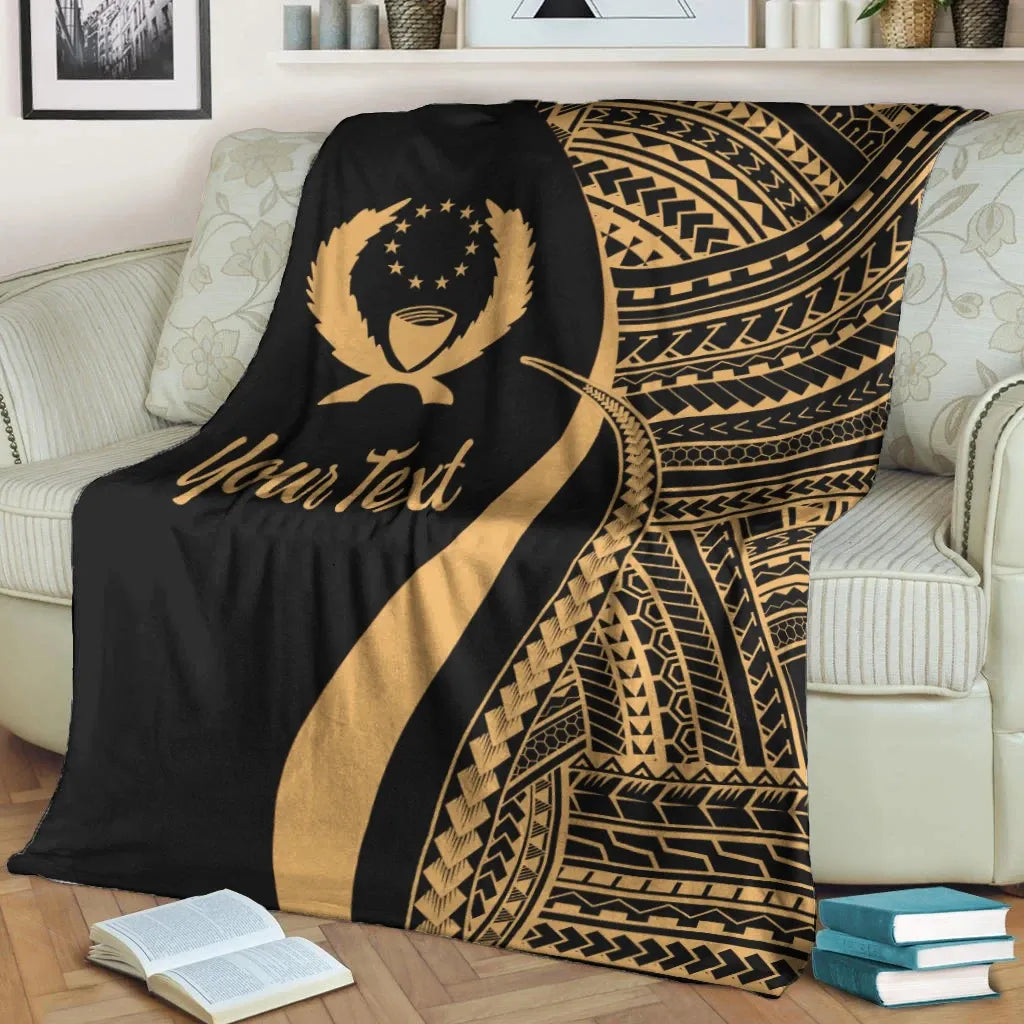 Pohnpei Custom Personalised Premium Blanket - Gold Polynesian Tentacle Tribal Pattern
