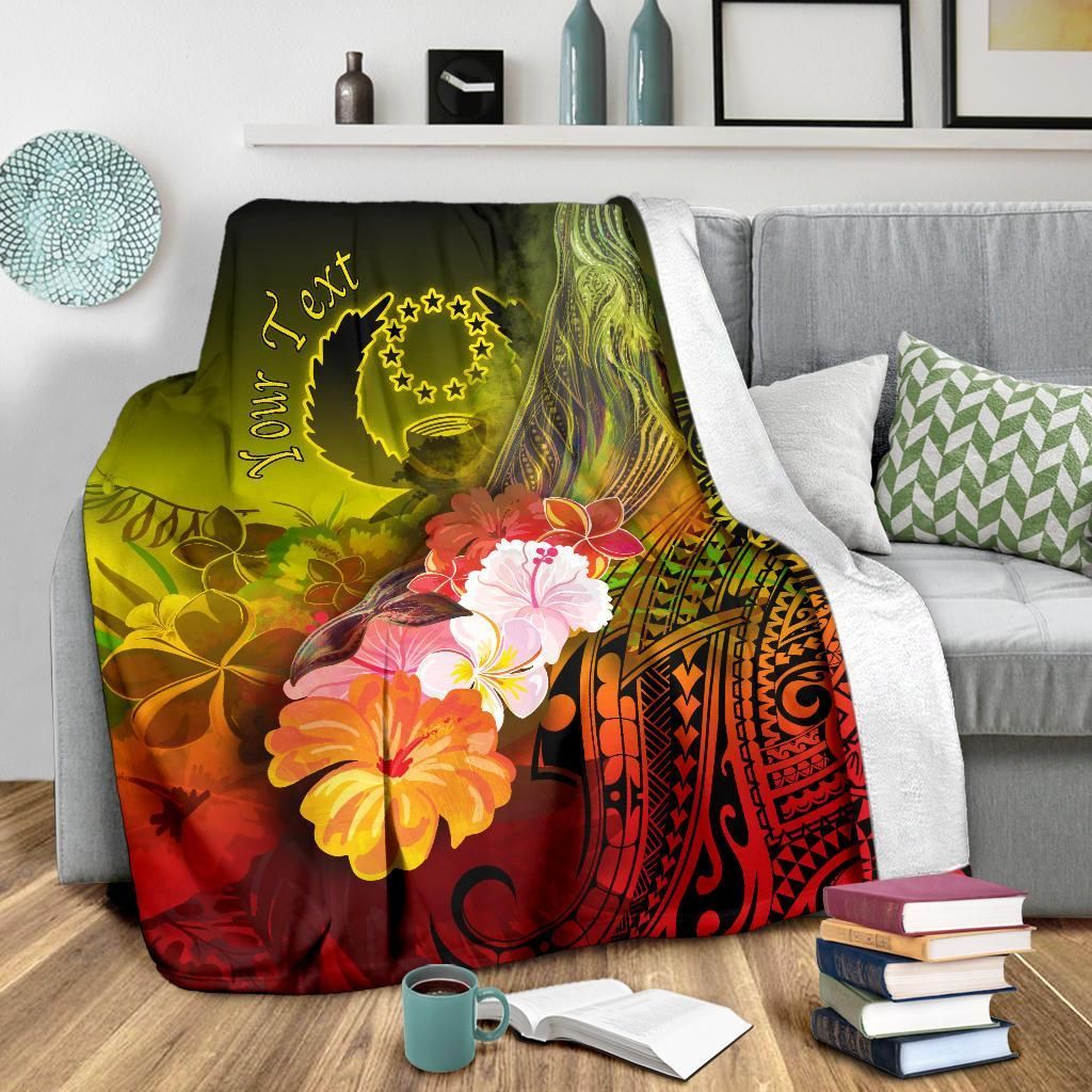 Pohnpei Custom Personalised Premium Blanket - Humpback Whale with Tropical Flowers (Yellow)