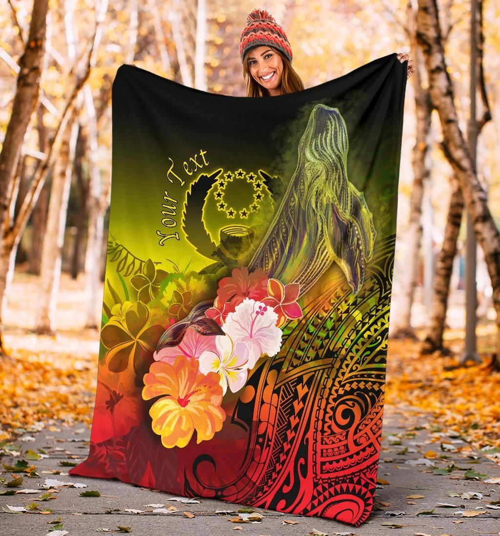 Pohnpei Custom Personalised Premium Blanket - Humpback Whale with Tropical Flowers (Yellow)
