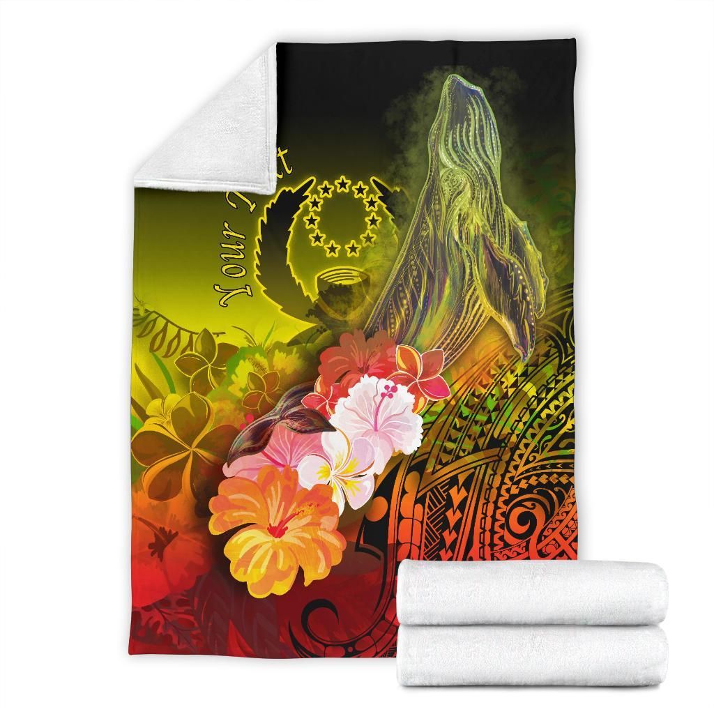 Pohnpei Custom Personalised Premium Blanket - Humpback Whale with Tropical Flowers (Yellow)
