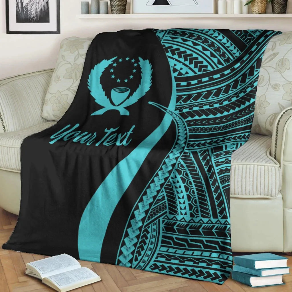 Pohnpei Custom Personalised Premium Blanket - Turquoise Polynesian Tentacle Tribal Pattern