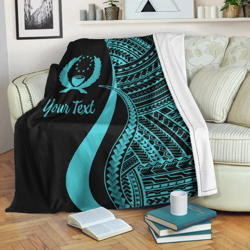 Pohnpei Custom Personalised Premium Blanket - Turquoise Polynesian Tentacle Tribal Pattern