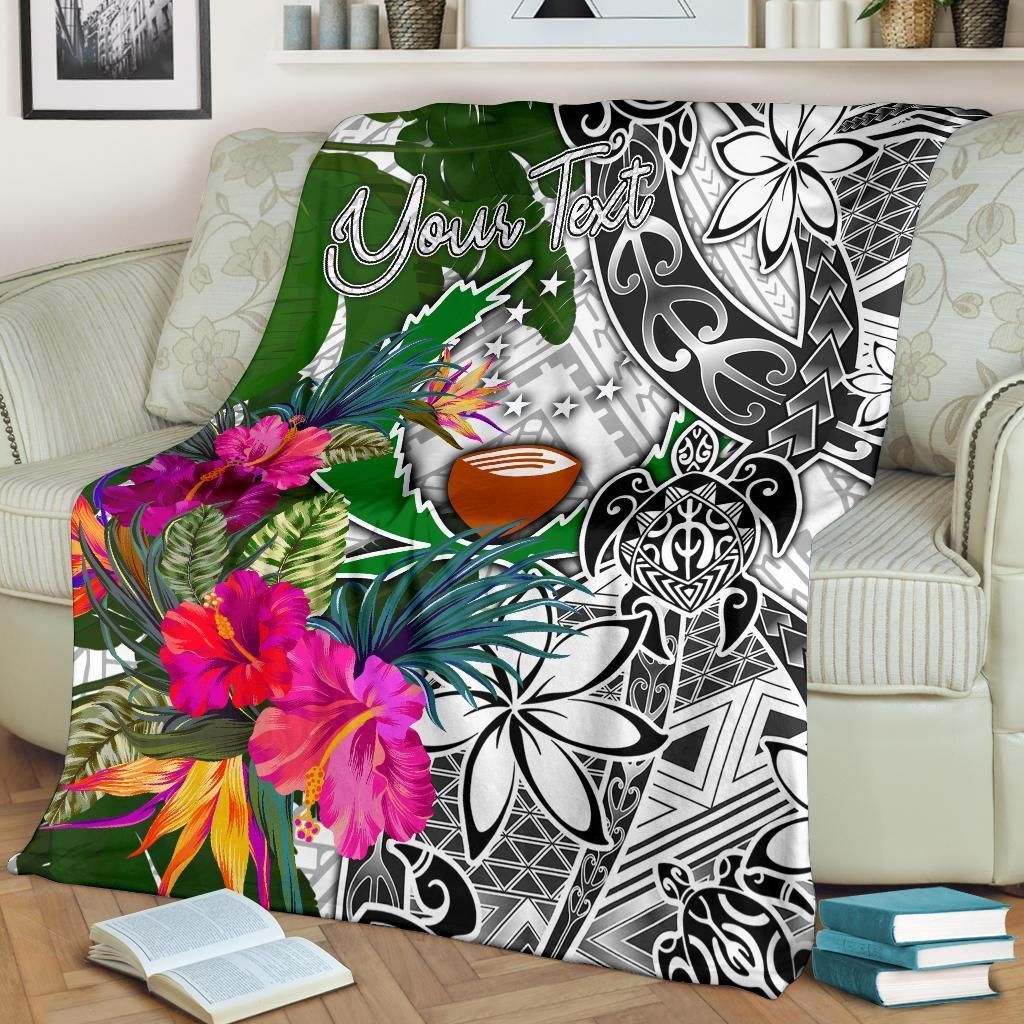 Pohnpei Custom Personalised Premium Blanket White - Turtle Plumeria Banana Leaf