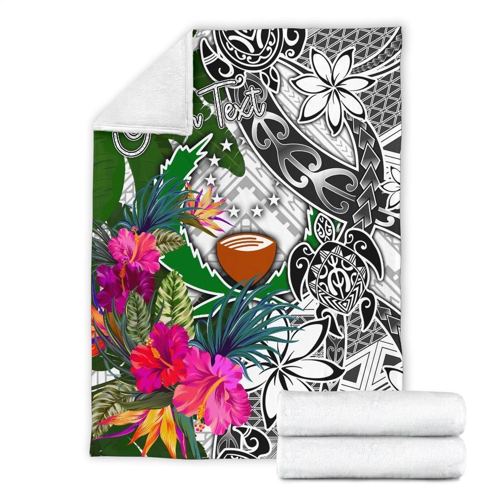 Pohnpei Custom Personalised Premium Blanket White - Turtle Plumeria Banana Leaf