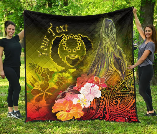 Pohnpei Custom Personalised Premium Quilt - Humpback Whale with Tropical Flowers (Yellow)