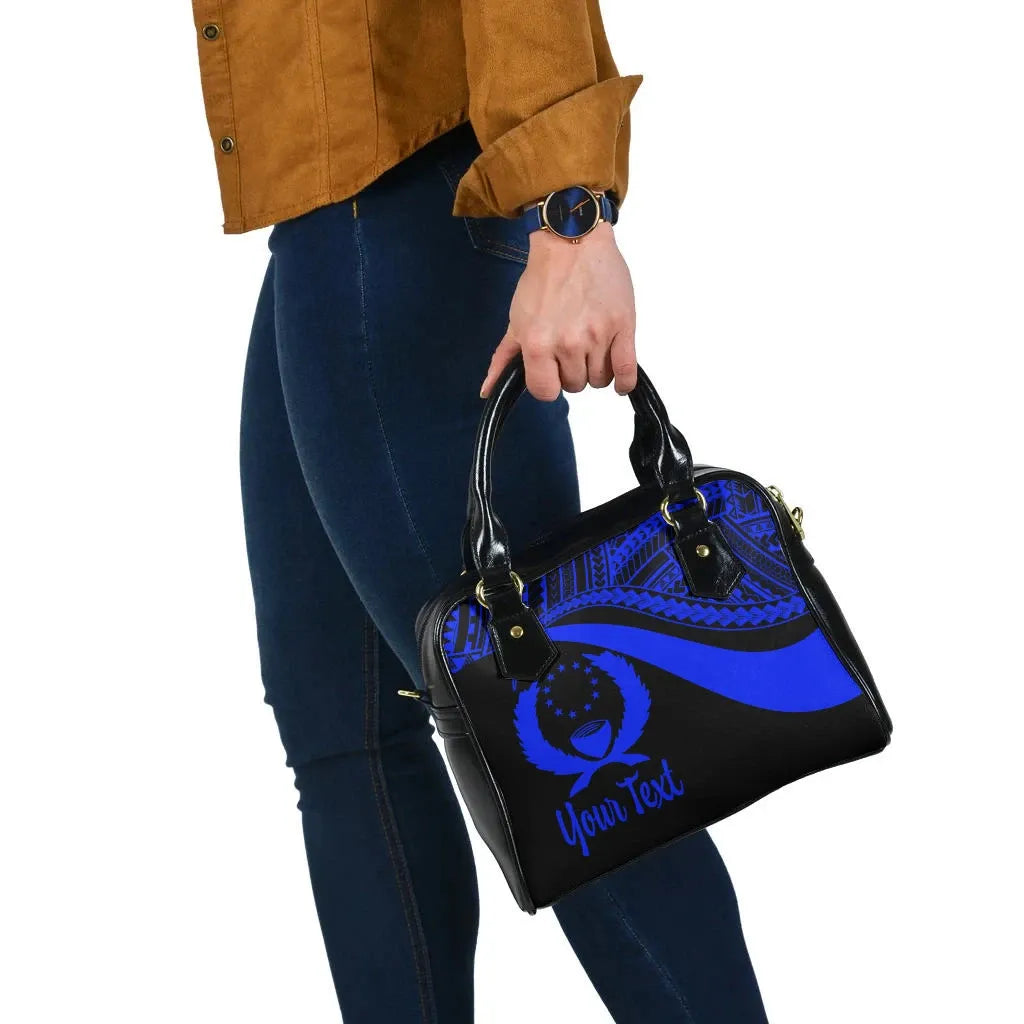 Pohnpei Custom Personalised Shoulder Handbag - Blue Polynesian Tentacle Tribal Pattern