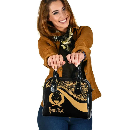 Pohnpei Custom Personalised Shoulder Handbag - Gold Polynesian Tentacle Tribal Pattern