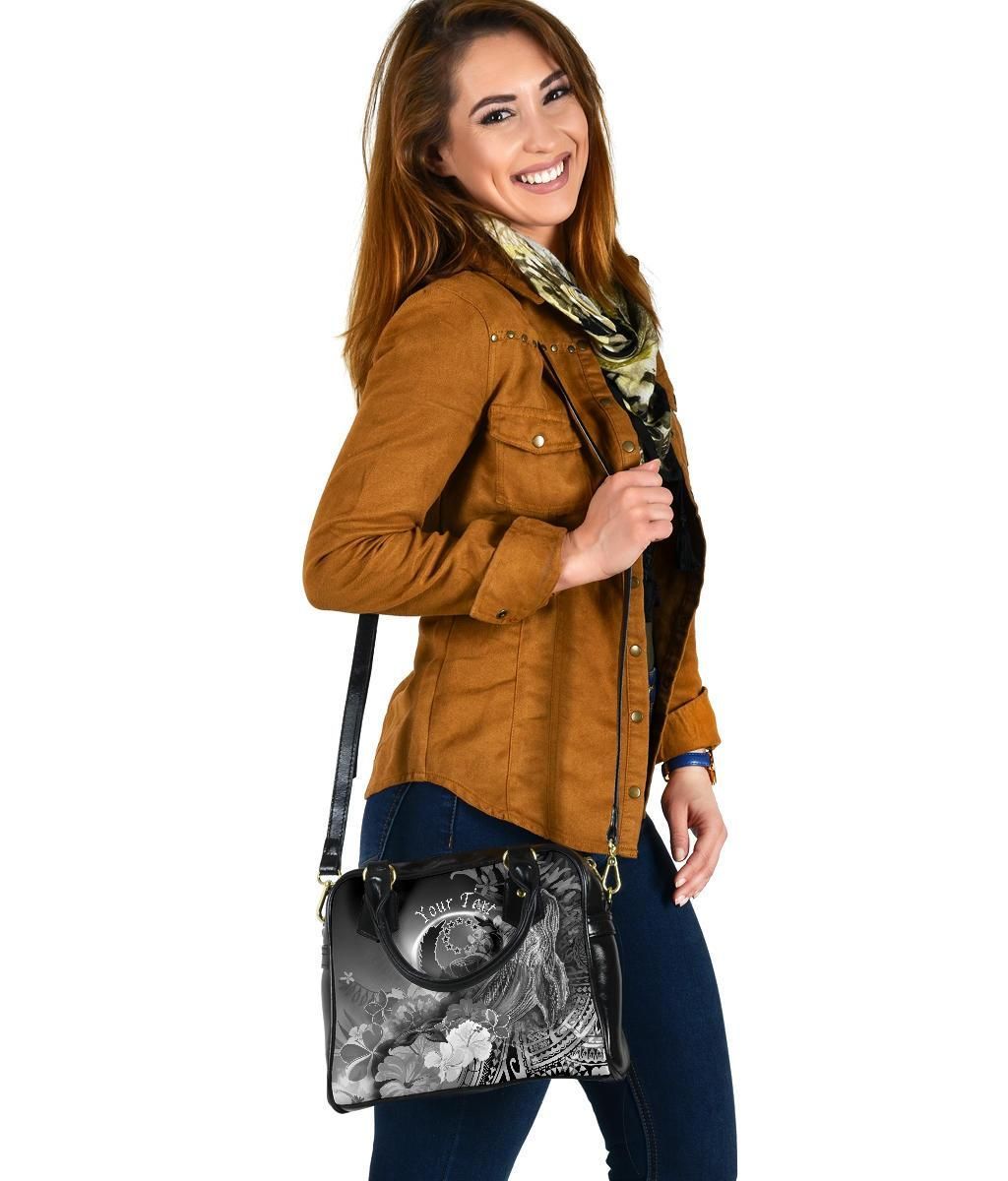Pohnpei Custom Personalised Shoulder Handbag - Humpback Whale With Tropical Flowers (White)