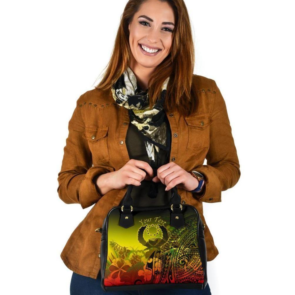 Pohnpei Custom Personalised Shoulder Handbag - Humpback Whale With Tropical Flowers (Yellow)