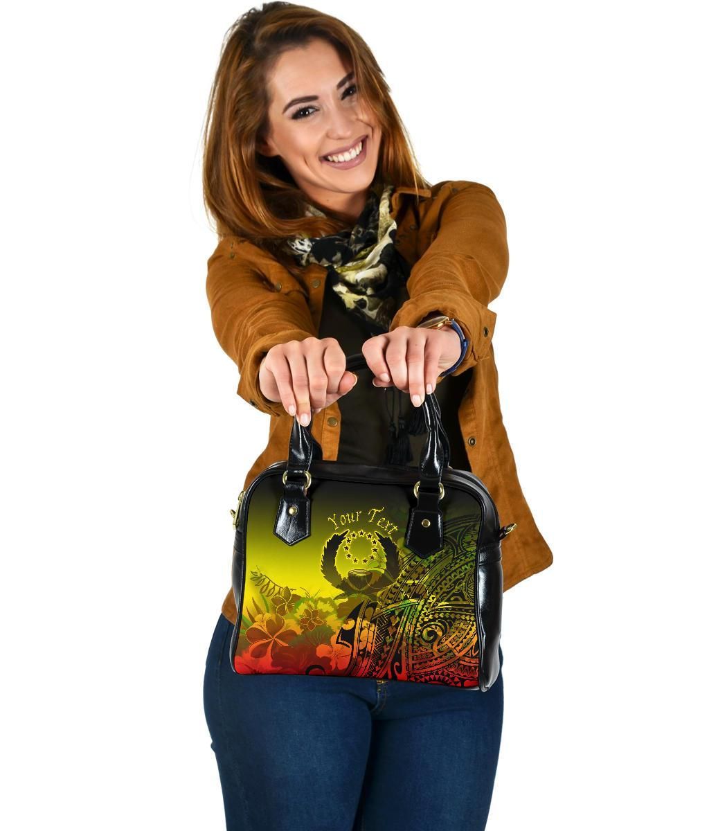 Pohnpei Custom Personalised Shoulder Handbag - Humpback Whale With Tropical Flowers (Yellow)