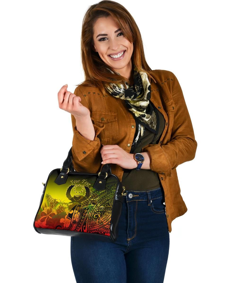 Pohnpei Custom Personalised Shoulder Handbag - Humpback Whale With Tropical Flowers (Yellow)