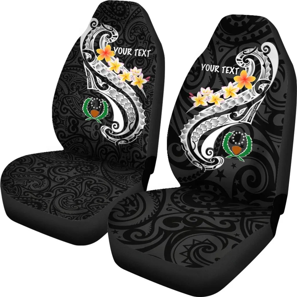 Pohnpei Custom Personalised Car Seat Covers - Pohnpei Seal Polynesian Patterns Plumeria (Black)