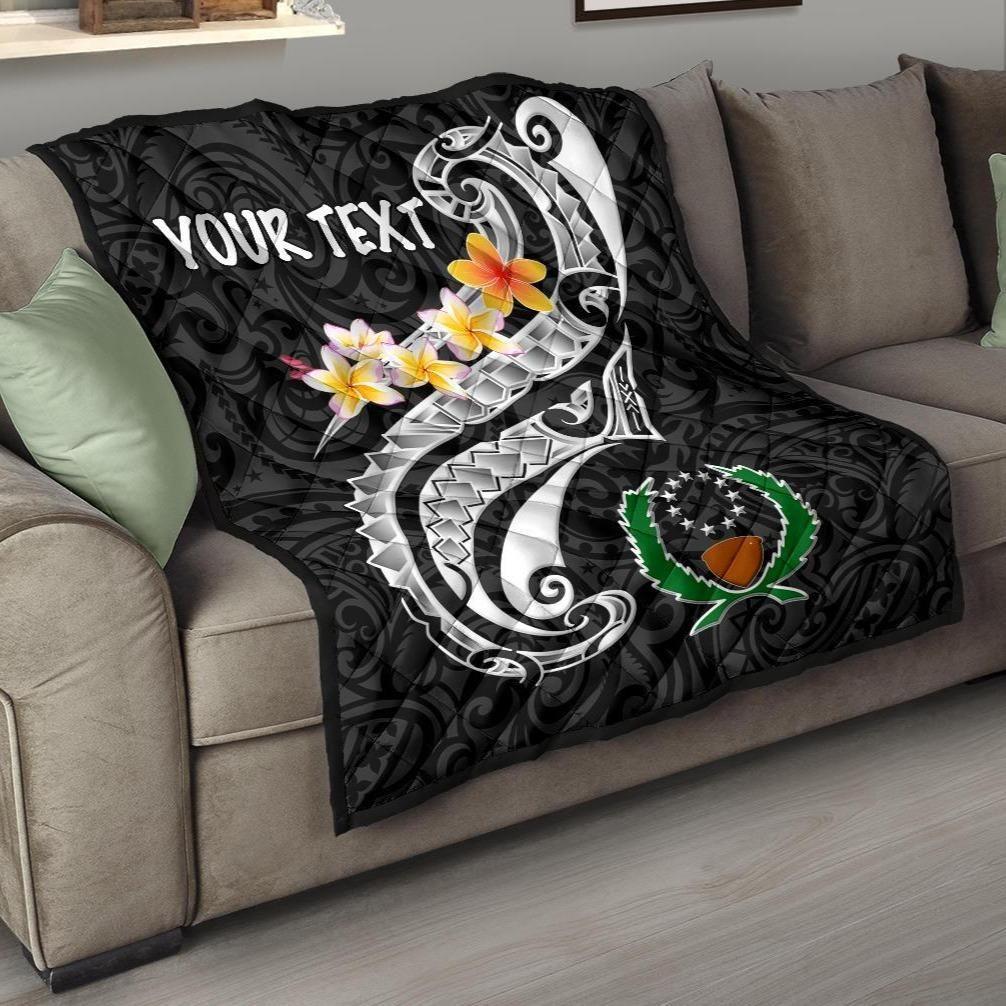 Pohnpei Custom Personalised Premium Quilt - Pohnpei Seal Polynesian Patterns Plumeria (Black)