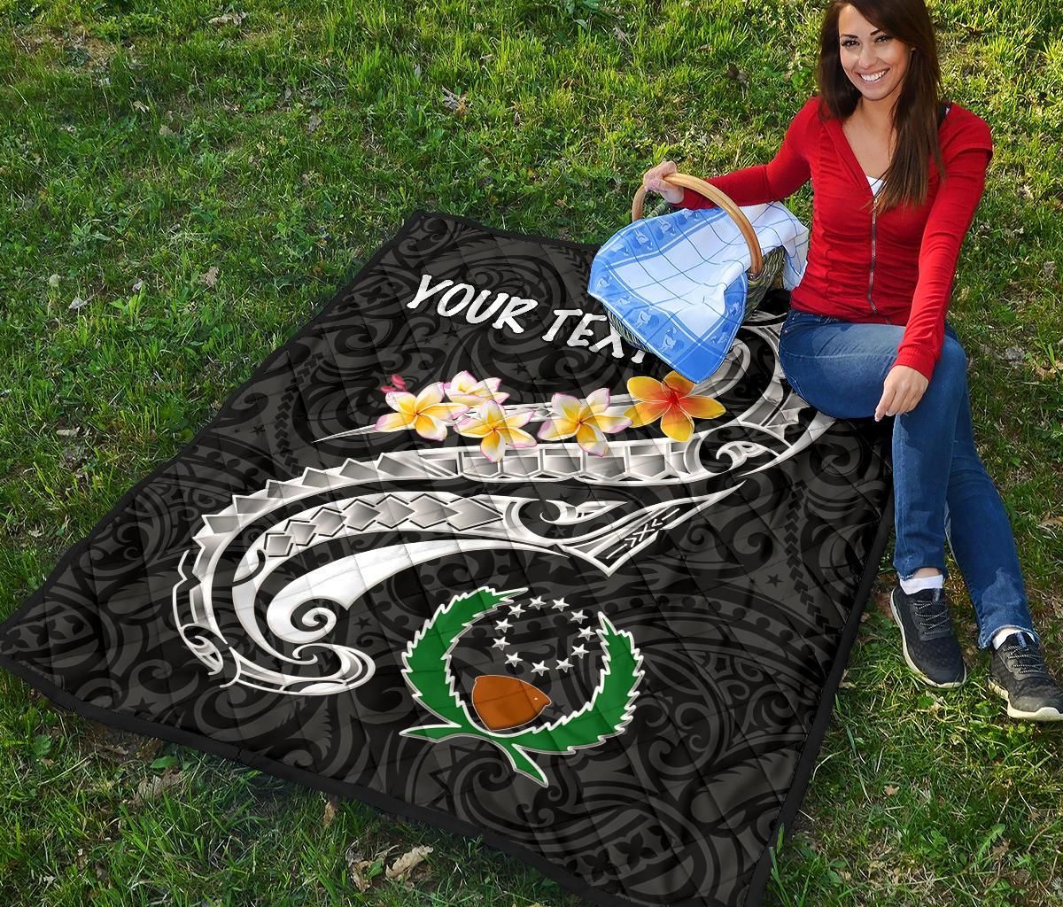 Pohnpei Custom Personalised Premium Quilt - Pohnpei Seal Polynesian Patterns Plumeria (Black)