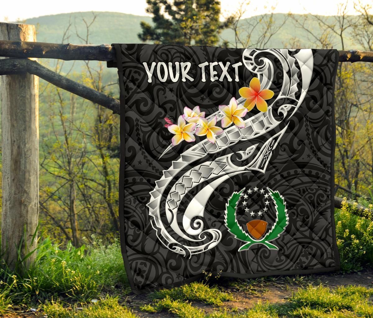 Pohnpei Custom Personalised Premium Quilt - Pohnpei Seal Polynesian Patterns Plumeria (Black)