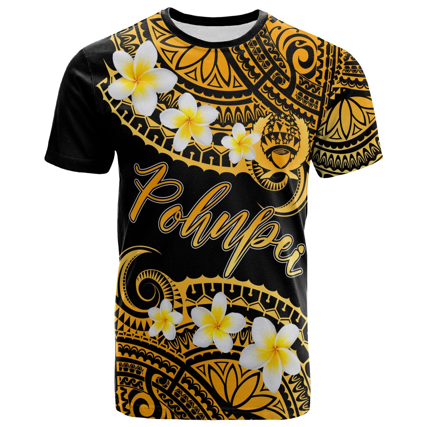 Pohnpei Custom Personalised T-Shirt - Plumeria Polynesian Vibe Gold