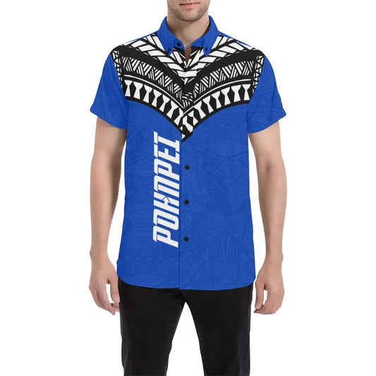 Pohnpei Flag Short Sleeve Shirt Micronesian Pattern