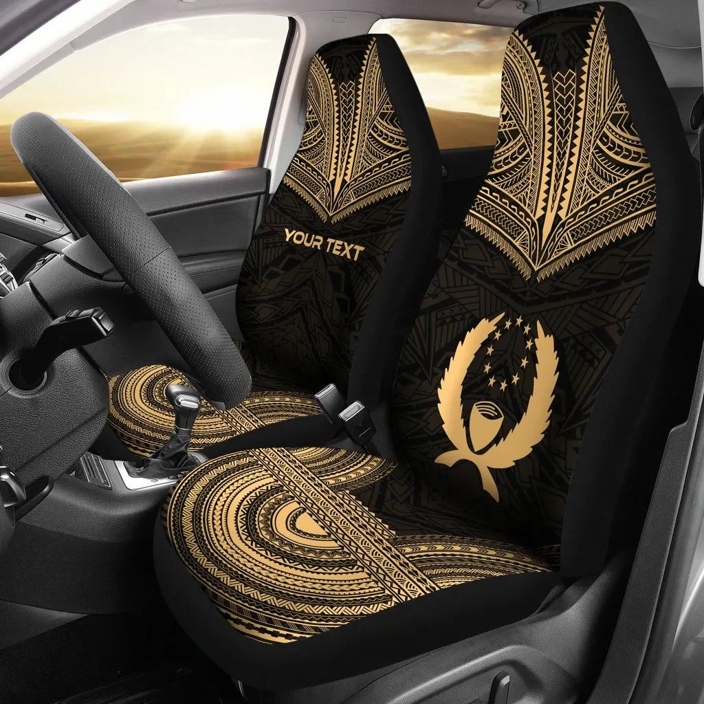 Pohnpei Custom Personalised Car Seat Cover - Pohnpei Flag Polynesian Chief Tattoo Gold Version