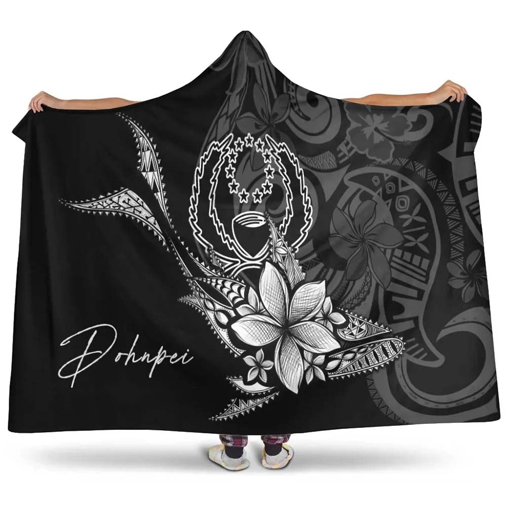 Pohnpei Hooded Blanket - Fish With Plumeria Flowers Style