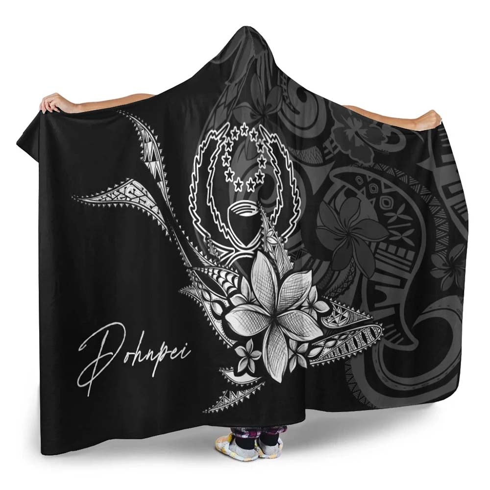 Pohnpei Hooded Blanket - Fish With Plumeria Flowers Style