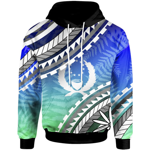 Pohnpei Hoodie -  Palm Leaf Texture Blue Gradient