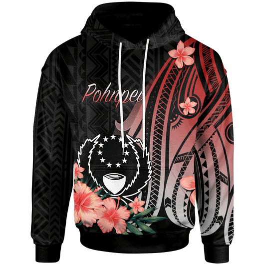 Pohnpei Hoodie - Red Polynesian Hibiscus Pattern Style