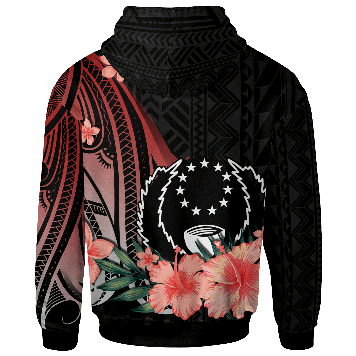 Pohnpei Hoodie - Red Polynesian Hibiscus Pattern Style