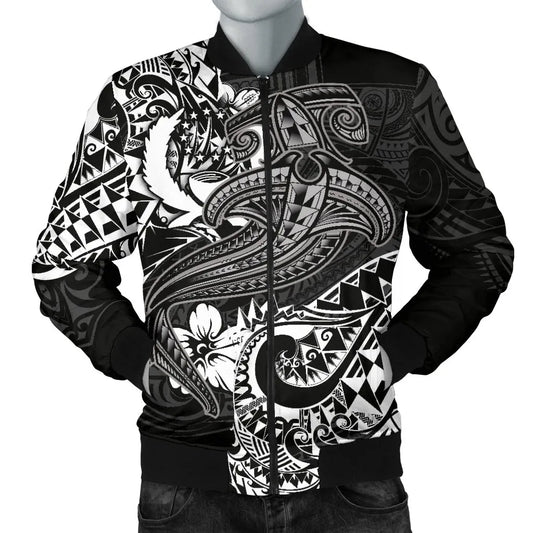 Pohnpei Bomber Jacket - White Shark Polynesian Tattoo
