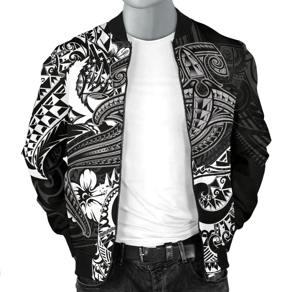 Pohnpei Bomber Jacket - White Shark Polynesian Tattoo