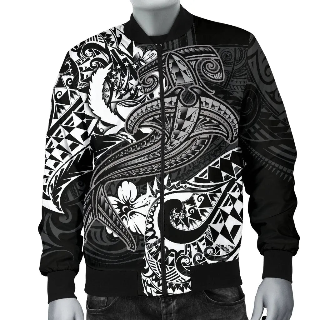 Pohnpei Bomber Jacket - White Shark Polynesian Tattoo