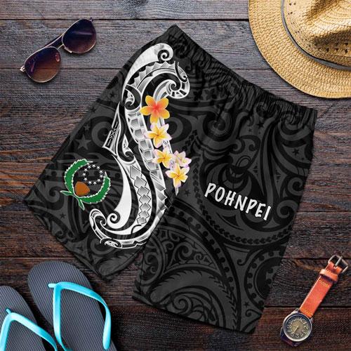 Pohnpei Men Short - Pohnpei Seal Polynesian Patterns Plumeria (Black)
